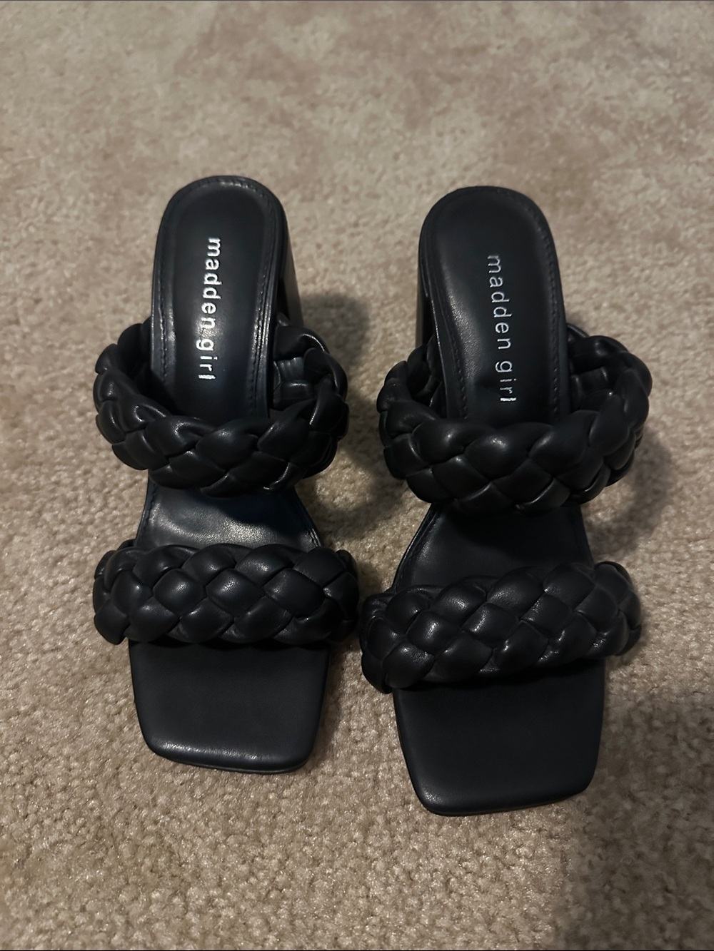Madden Girl Black Braided Double-Strap Block Heel Mules